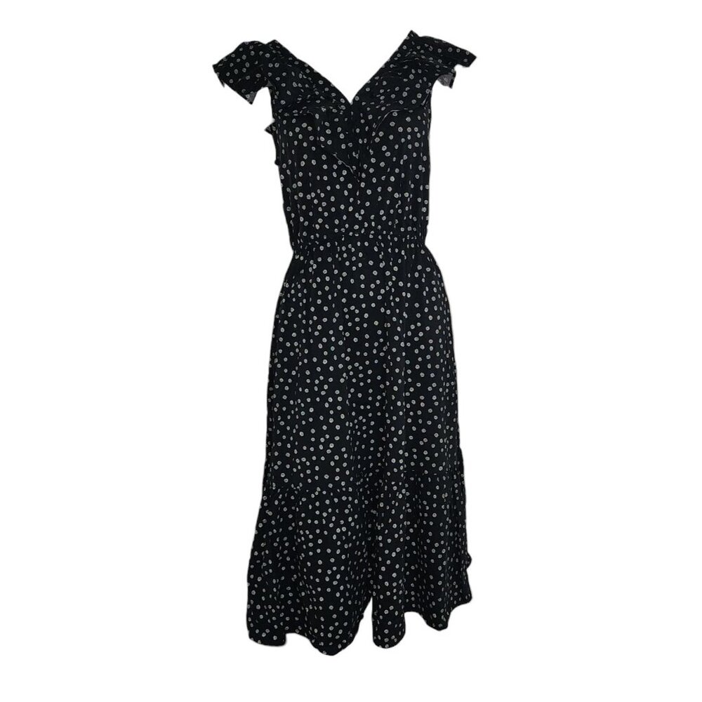 Banana Republic Dress Womens Size M Medium Black‎ Sleeveless Ruffle V Neck